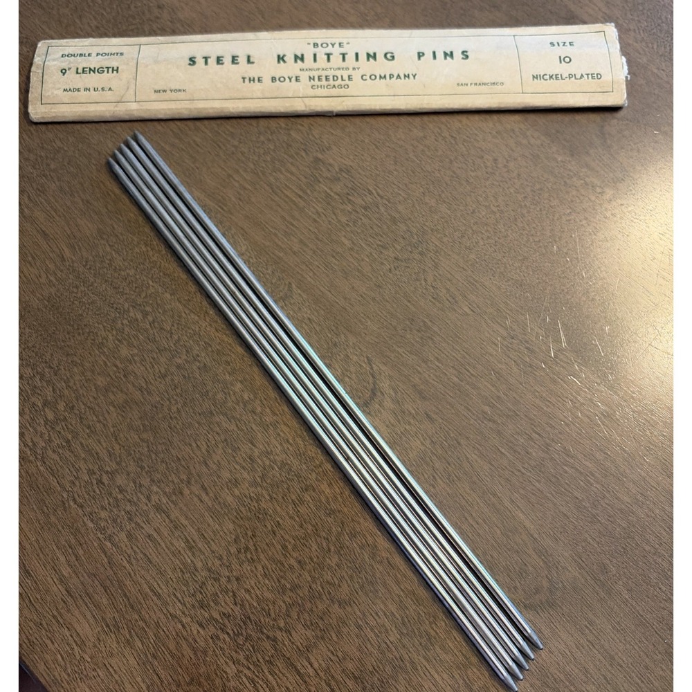 Boye Vtg Steel Knitting Pins, 9" size 10 Nickel Plated (5)